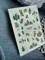 Winter Nail Decals — Pine Forest, Pinecones & Gold Foil Snowflakes | CF-756 - UASLIDER