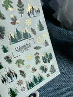 Winter Nail Decals — Pine Forest, Pinecones & Gold Foil Snowflakes | CF-756 - UASLIDER