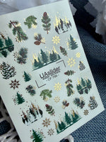 Winter Nail Decals — Pine Forest, Pinecones & Gold Foil Snowflakes | CF-756 - UASLIDER