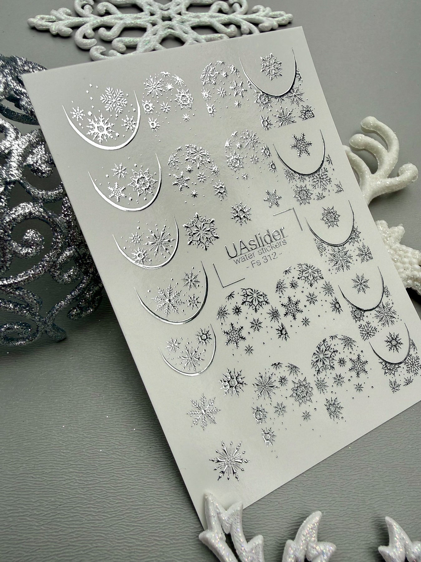 Winter Nail Decals — Silver Foil Moon & Snowflake Stickers | Fs-312 - UASLIDER