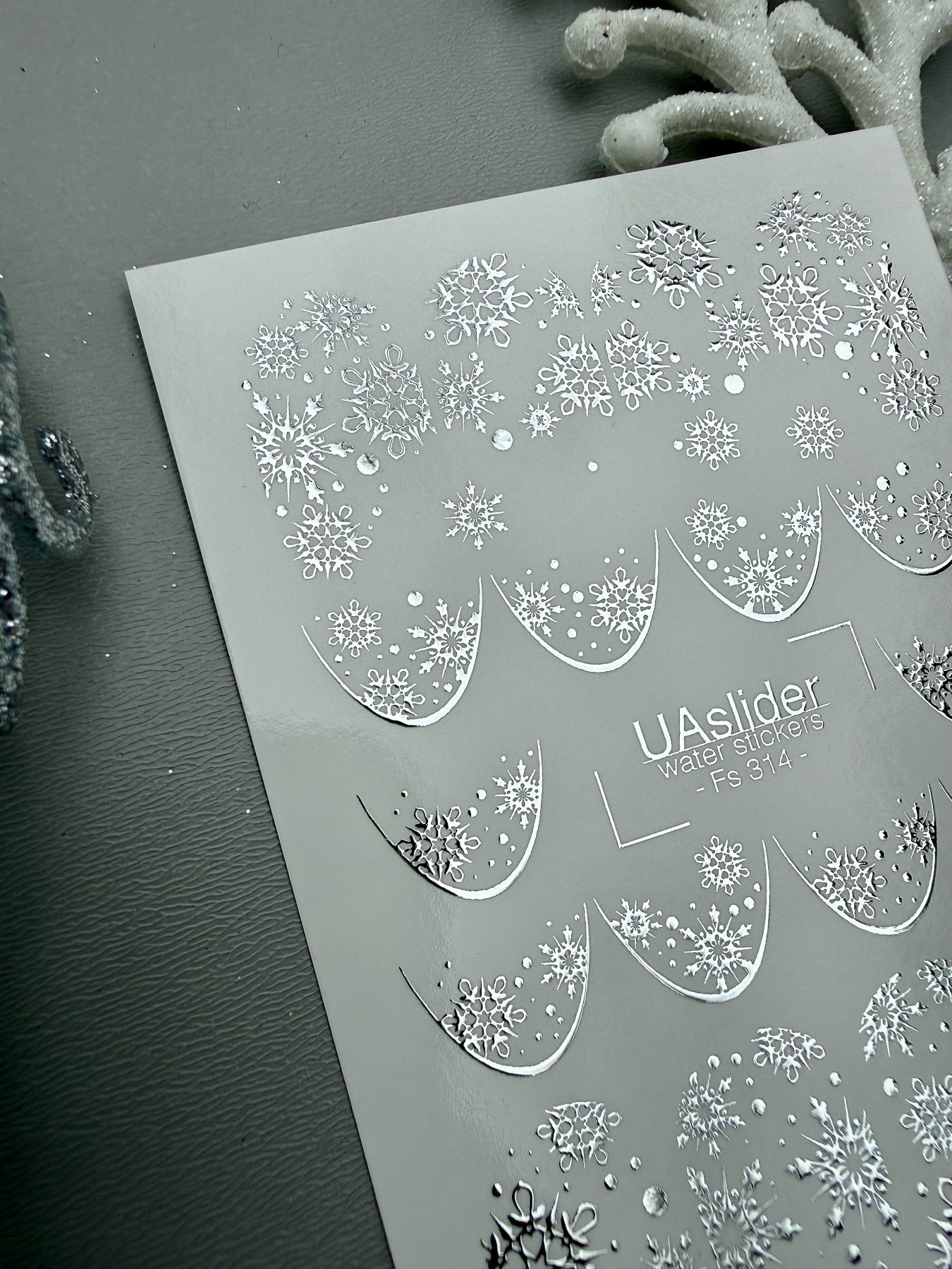 Winter Nail Decals — Silver Foil Snowflake French Tips & Loose Stickers | Fs-314 - UASLIDER