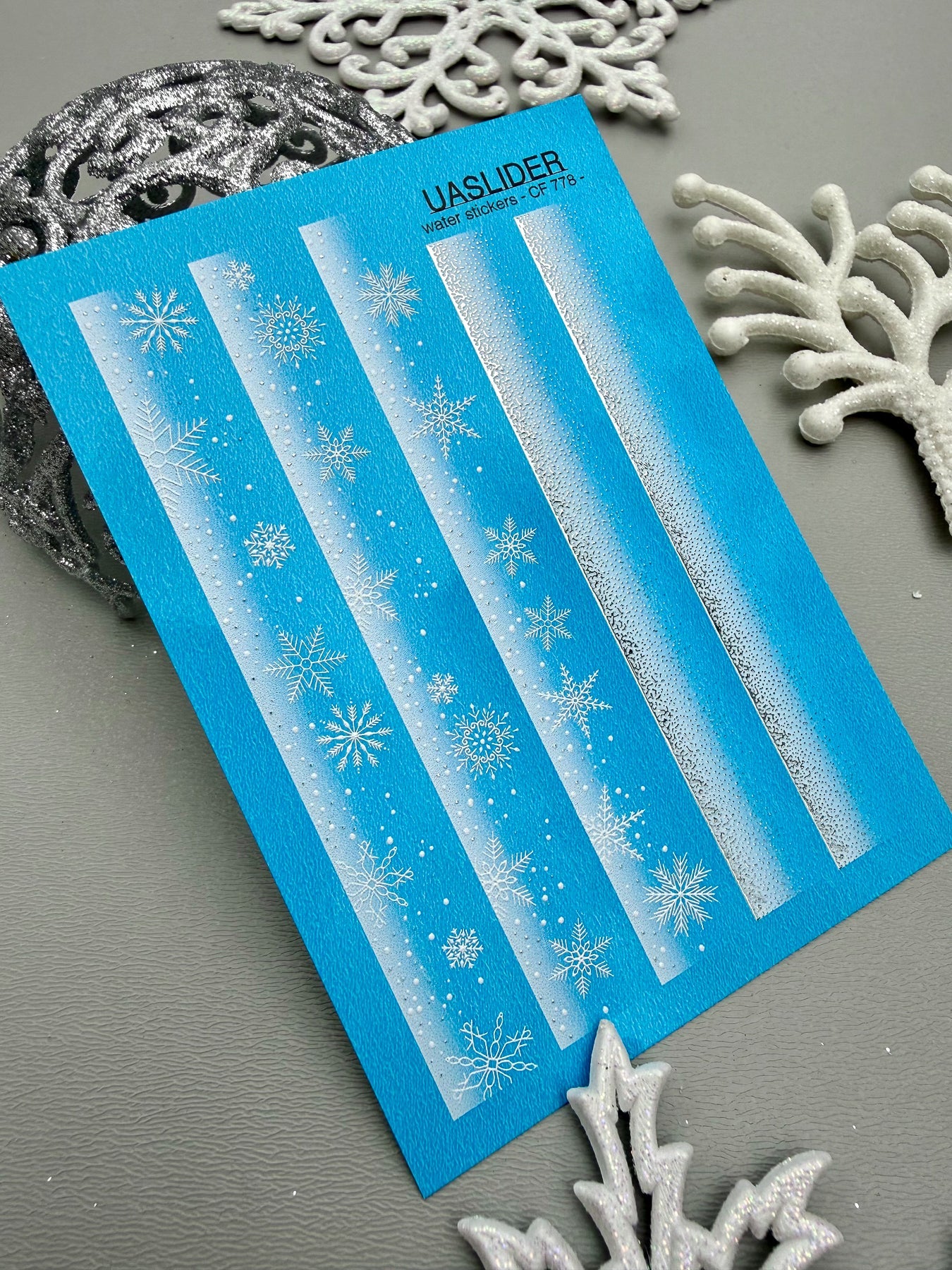 Winter Nail Decals — Snowflake Strip Stickers & Silver Foil | CF-778 - UASLIDER