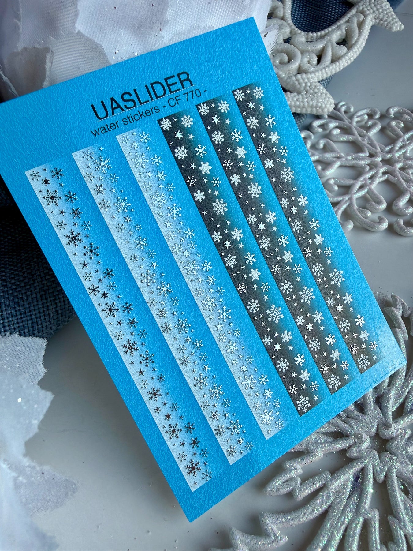 Winter Nail Decals — Snowflake Strips Dark Ombre & Silver Foil | CF - 770 - UASLIDER