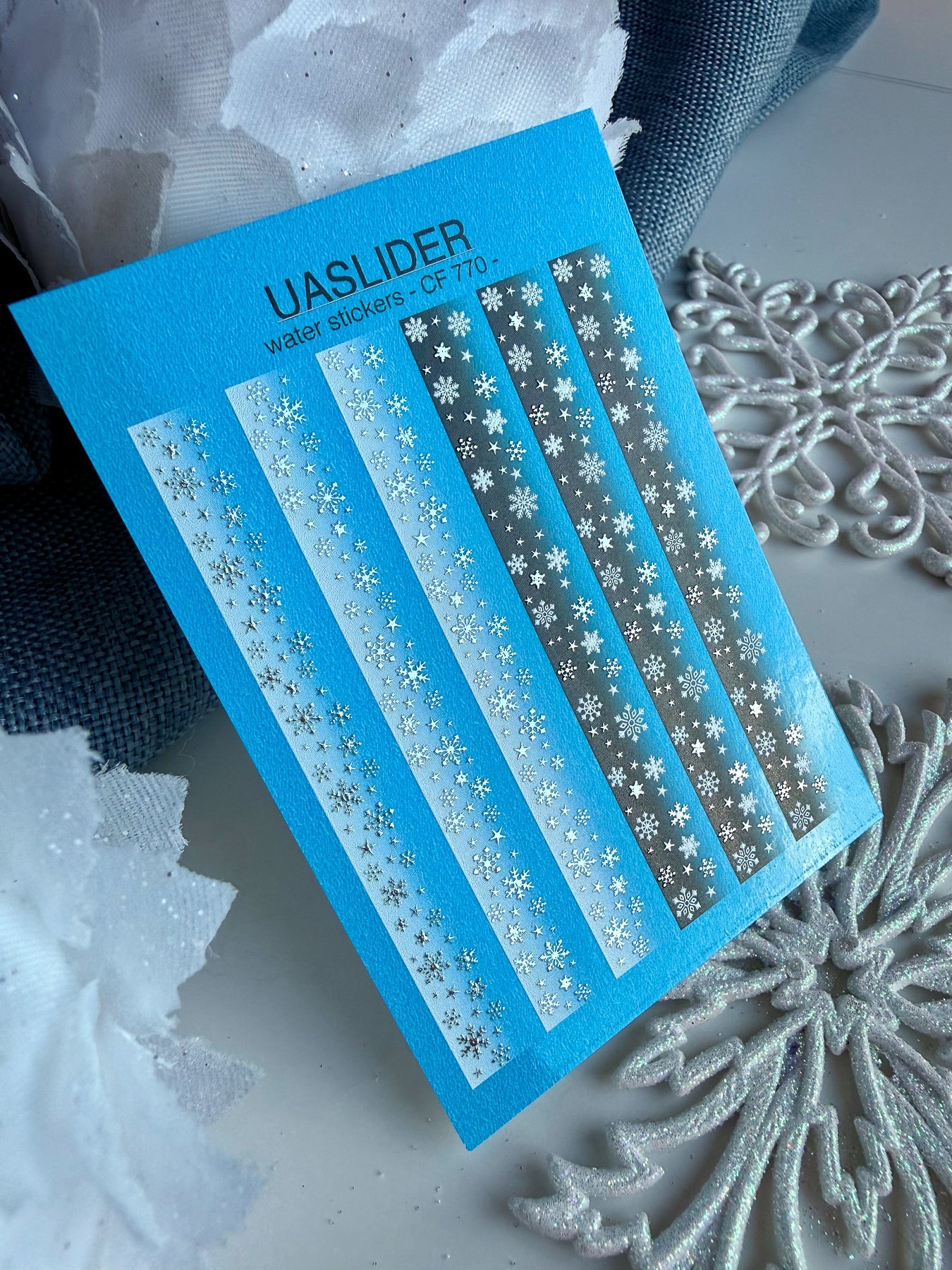 Winter Nail Decals — Snowflake Strips Dark Ombre & Silver Foil | CF - 770 - UASLIDER
