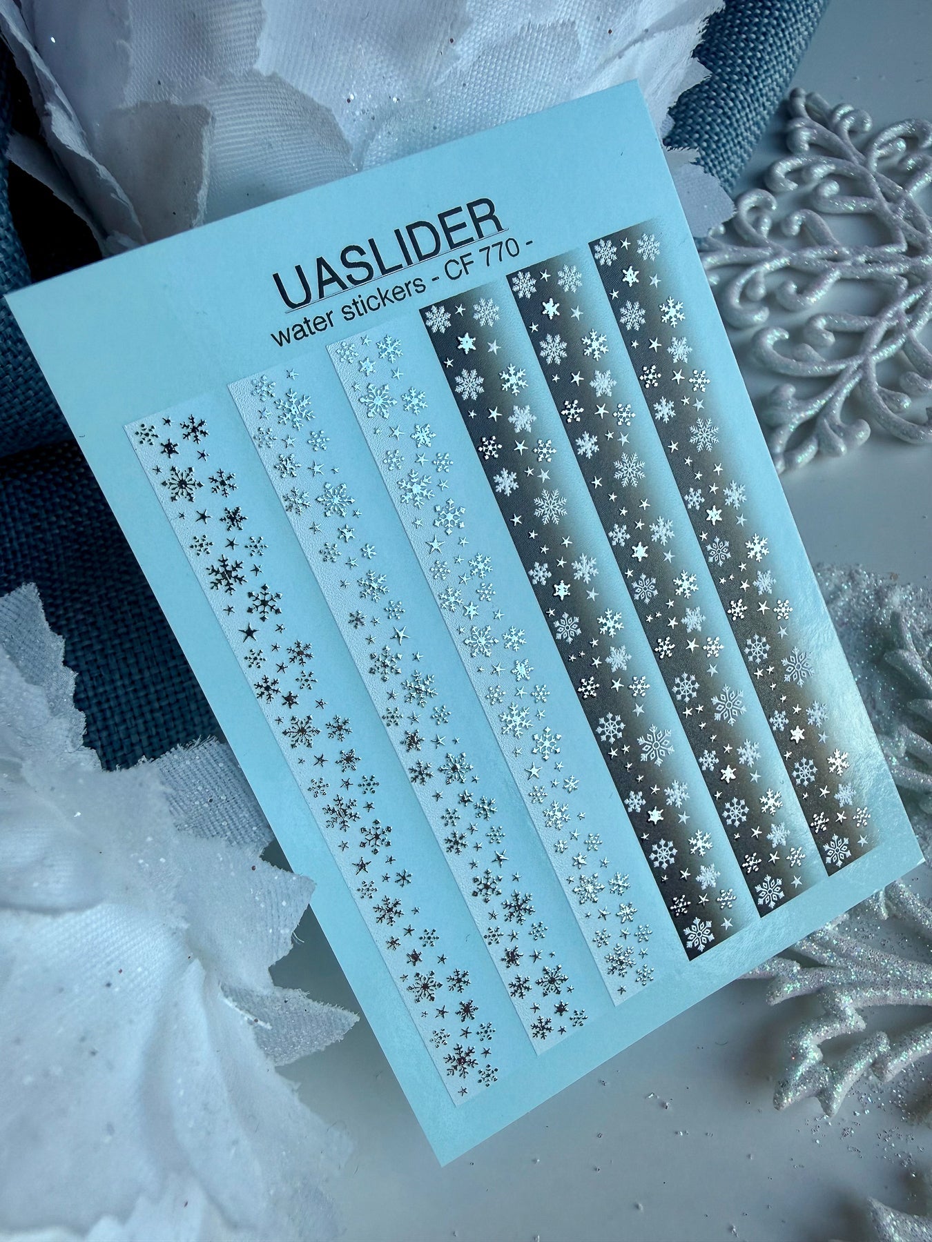 Winter Nail Decals — Snowflake Strips Dark Ombre & Silver Foil | CF - 770 - UASLIDER
