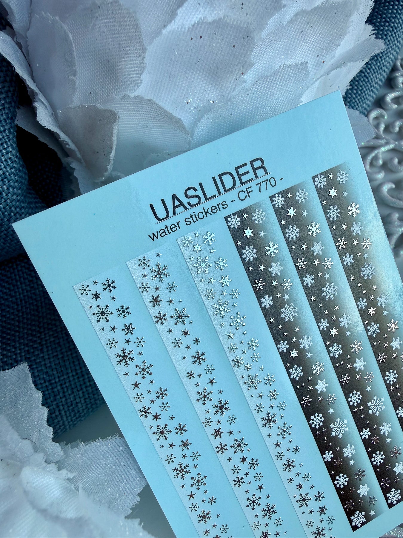 Winter Nail Decals — Snowflake Strips Dark Ombre & Silver Foil | CF - 770 - UASLIDER