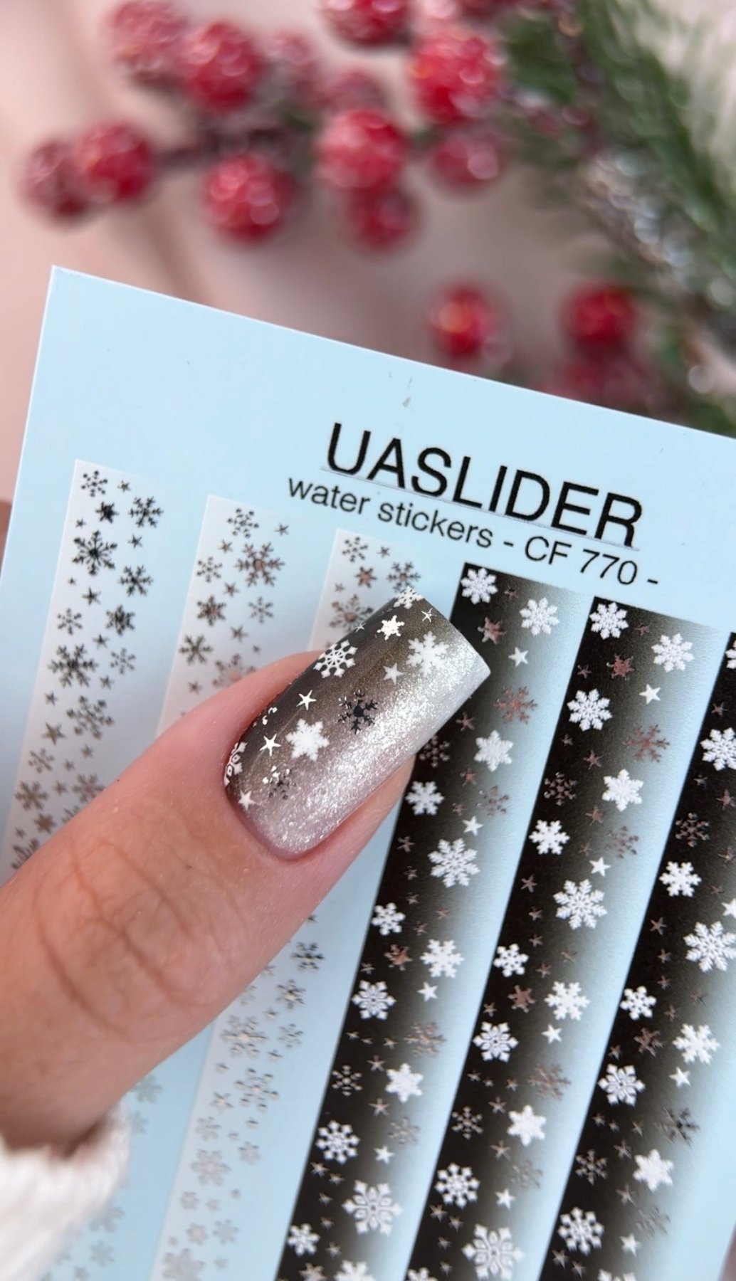 Winter Nail Decals — Snowflake Strips Dark Ombre & Silver Foil | CF - 770 - UASLIDER