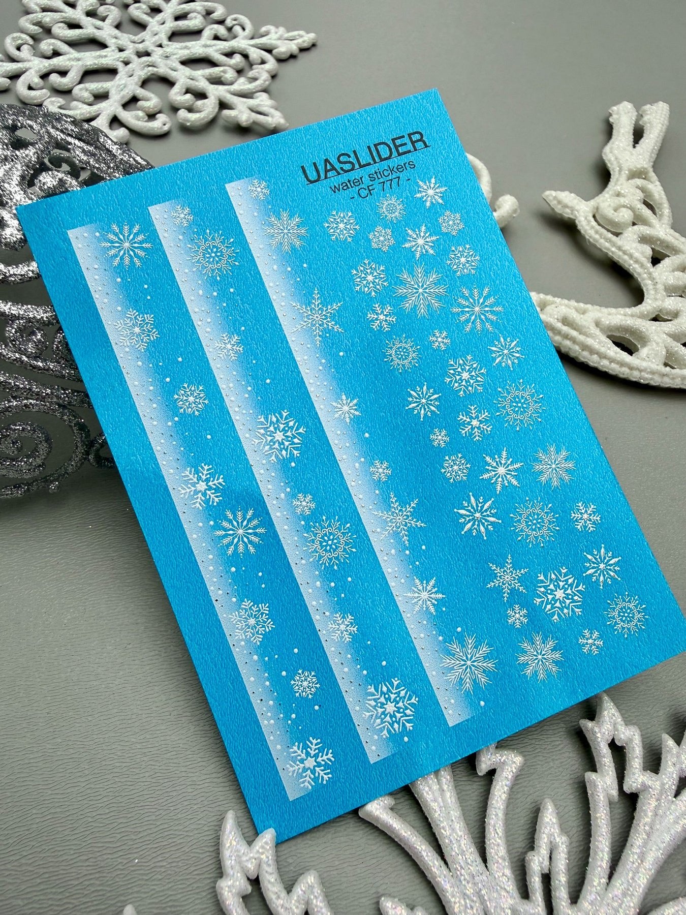 Winter Nail Decals — Snowflake Strips & Loose Silver Foil Stickers | CF-777 - UASLIDER