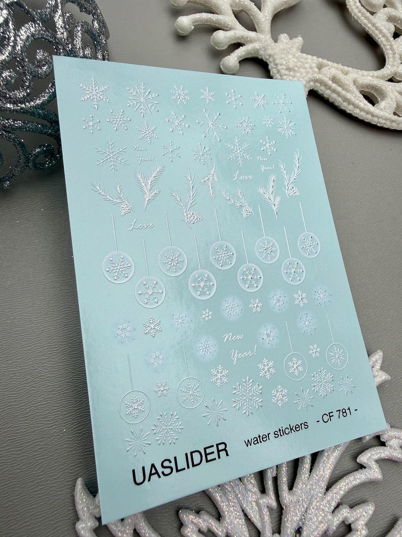 Winter Nail Decals — Snowflakes, Ornaments & Silver Foil | CF - 781 - UASLIDER