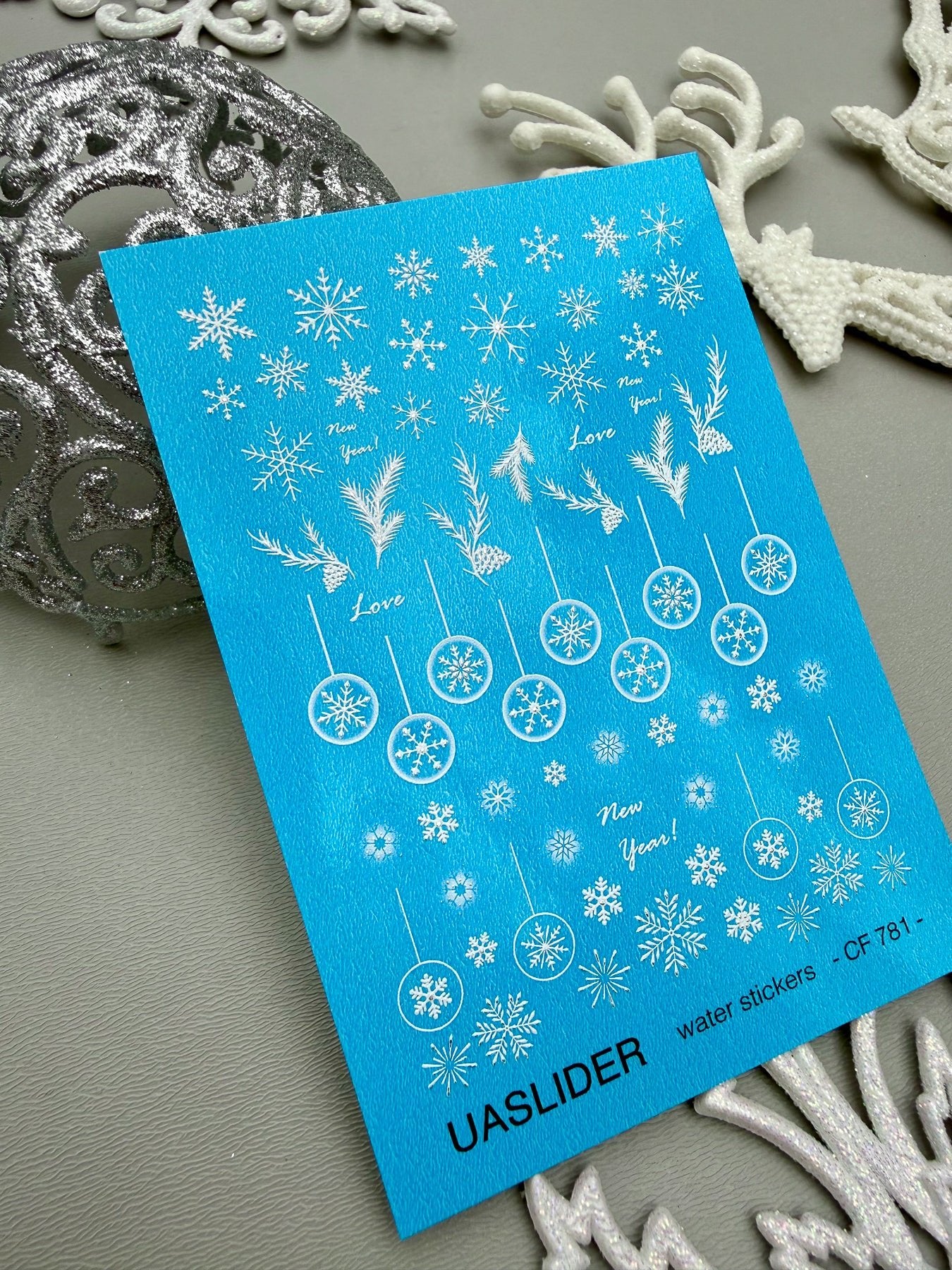 Winter Nail Decals — Snowflakes, Ornaments & Silver Foil | CF - 781 - UASLIDER