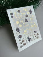 Winter Nail Decals — Snowflakes, Pine Branches & Gold Foil | CF-743 - UASLIDER
