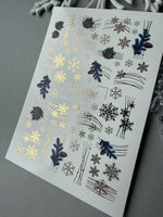 Winter Nail Decals — Snowflakes, Pine Branches & Gold Foil | CF-743 - UASLIDER