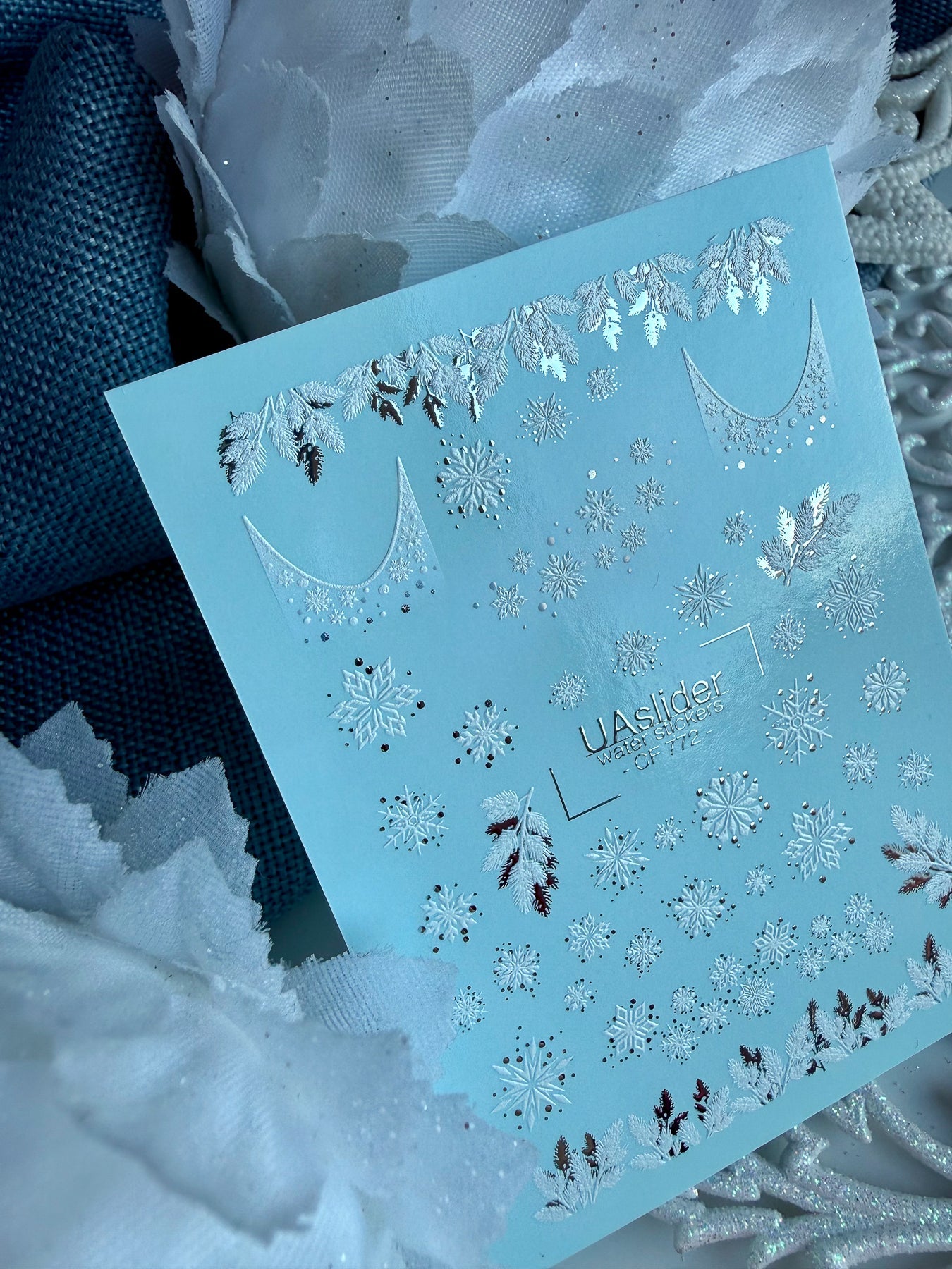 Winter Nail Decals — Snowflakes & Pine Branches Silver Foil | CF - 772 - UASLIDER
