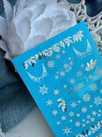 Winter Nail Decals — Snowflakes & Pine Branches Silver Foil | CF - 772 - UASLIDER