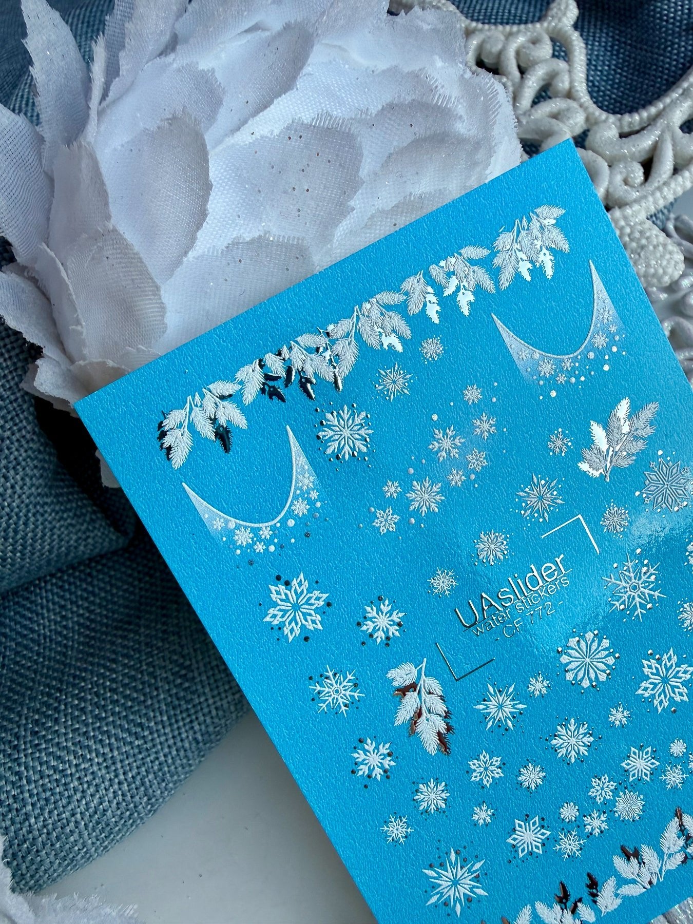 Winter Nail Decals — Snowflakes & Pine Branches Silver Foil | CF - 772 - UASLIDER